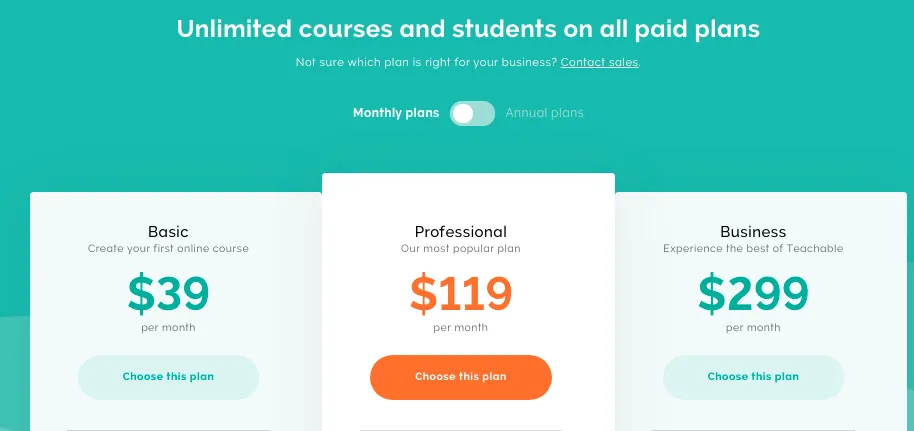 teachable pricing