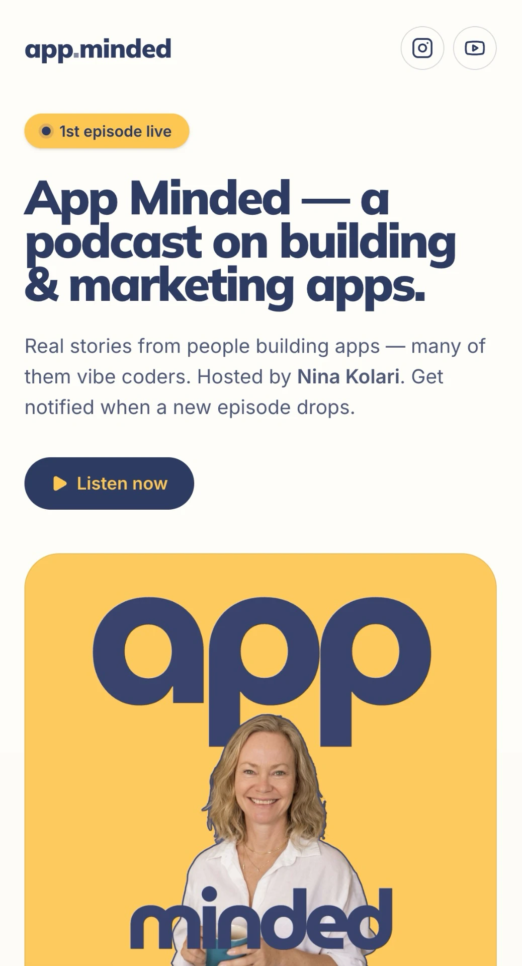 App Minded podcast site shown on a phone