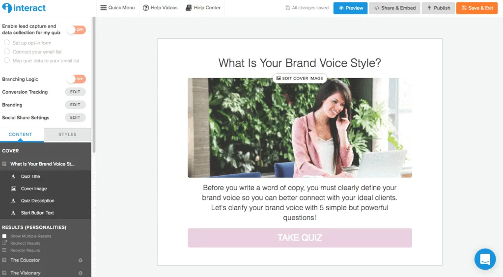 quiz funnel interact UI