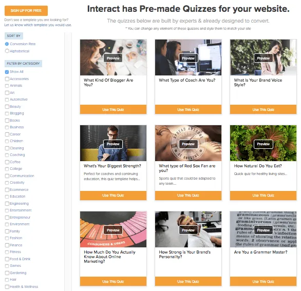 quiz funnel interact templates